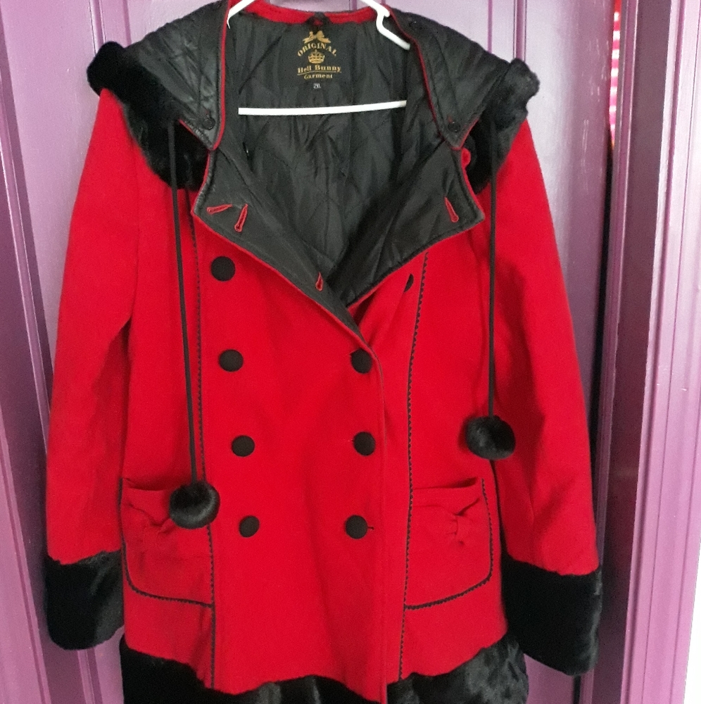 Hell Bunny Red Wool Coat